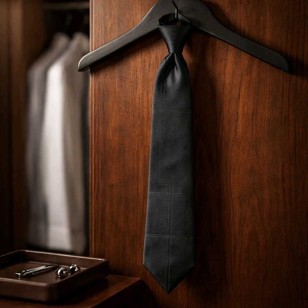 Puritan Black Geometric Shapes Clip-On Tie - 21" Length, 3.75 Wide EUC Men's